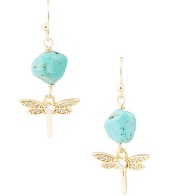 Barse Dragonfly Blue Magnesite Golden Drop Earrings