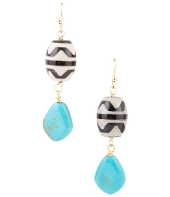 Barse Tulum Blue Magnesite Golden Drop Earrings