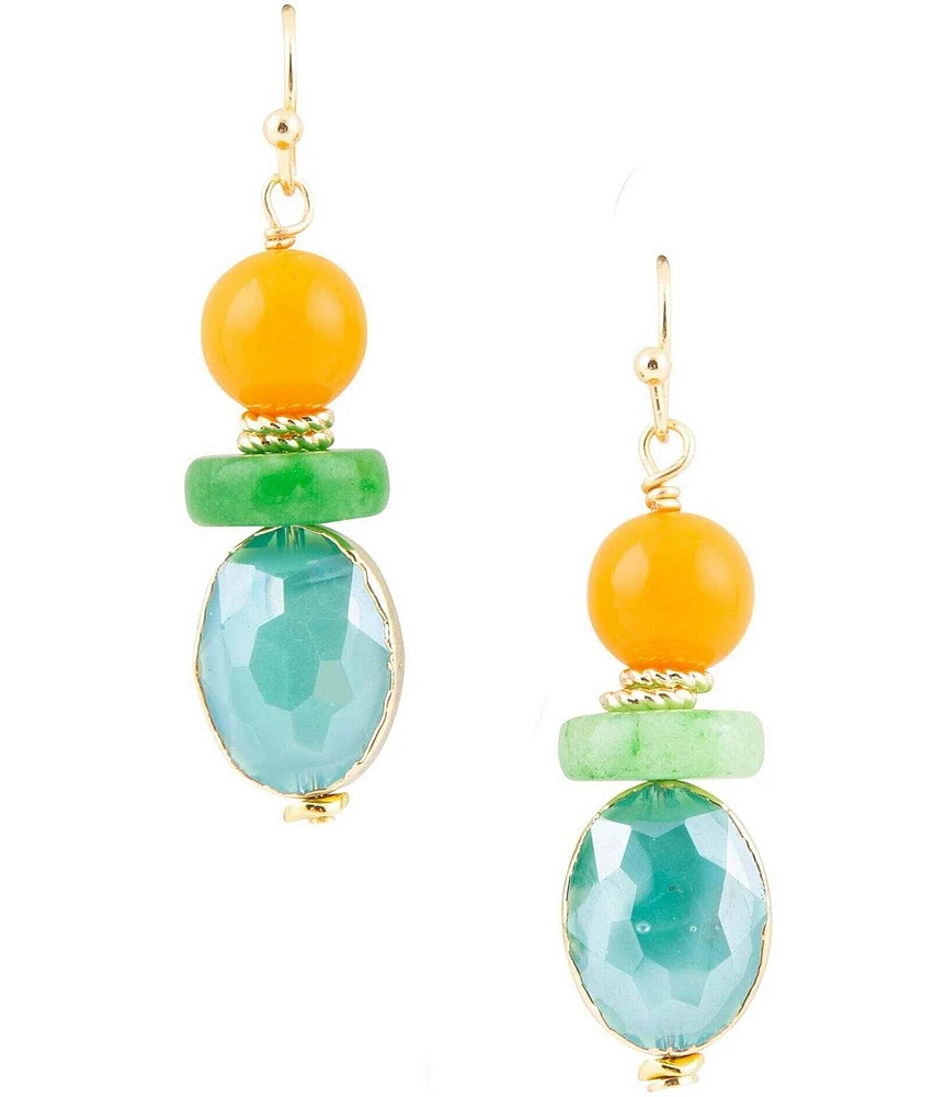Barse Apricot Yellow Agate Golden Drop Earrings