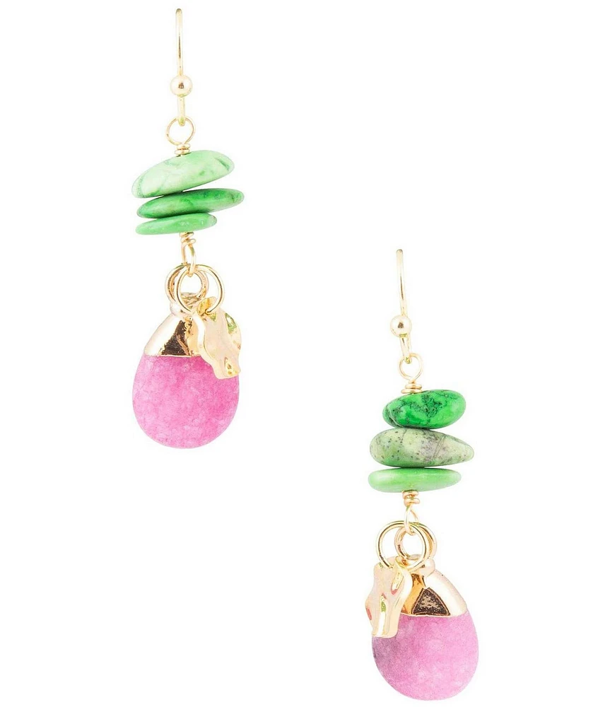 Barse Pink Agate Lime Golden Drop Earrings