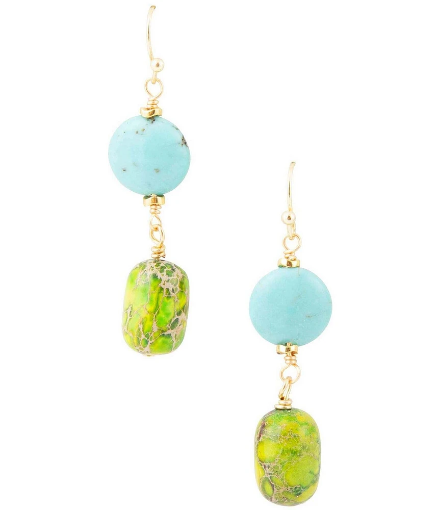 Barse Genuine Jasper and Magnesite Stone French Wire Linear Earrings
