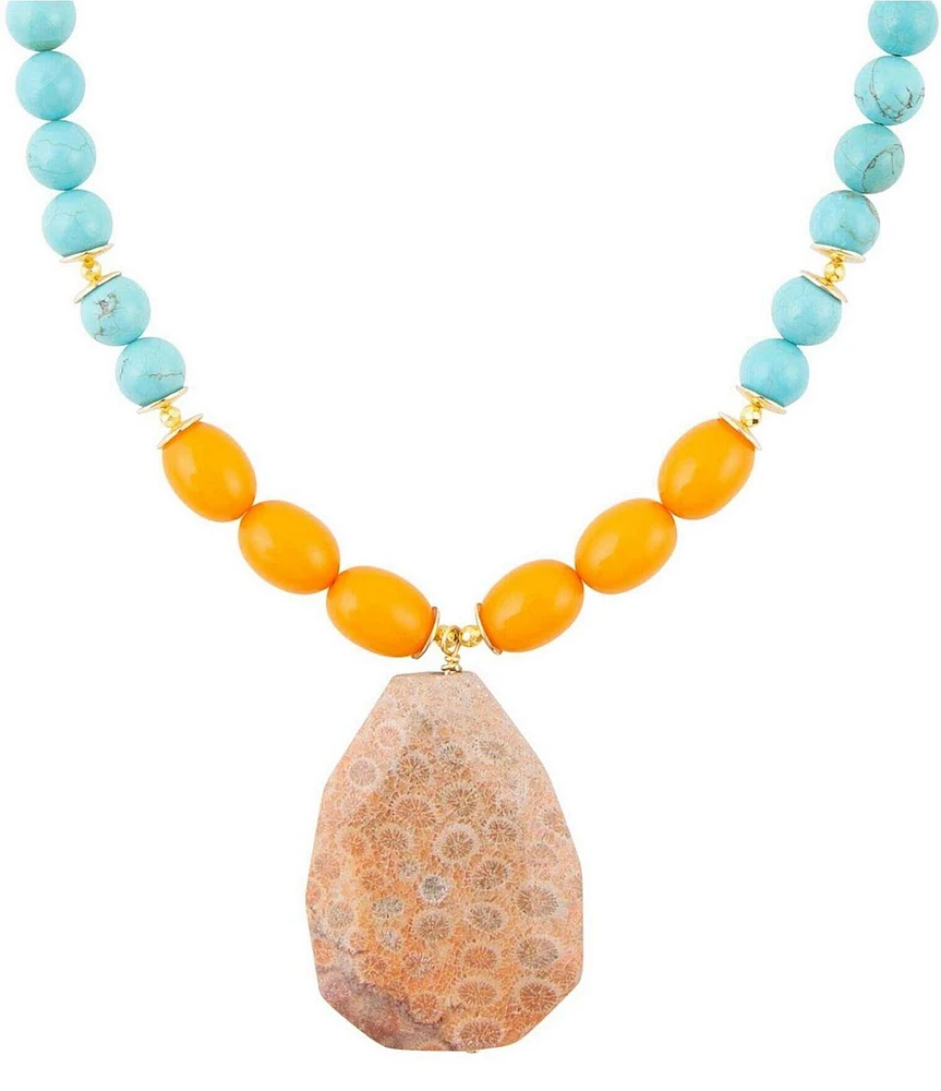 Barse Apricot Orange Agate Chunky Golden Statement Necklace