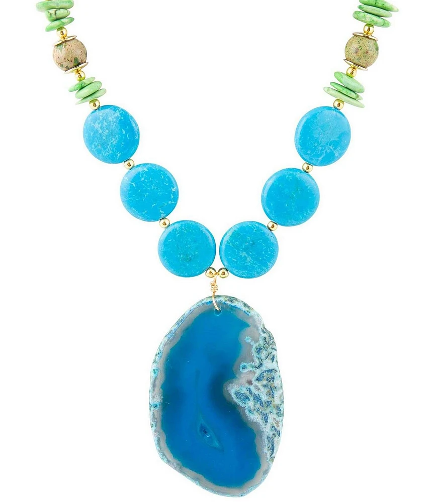 Barse Fresh Twist Lime and Blue Agate Statement Pendant Necklace