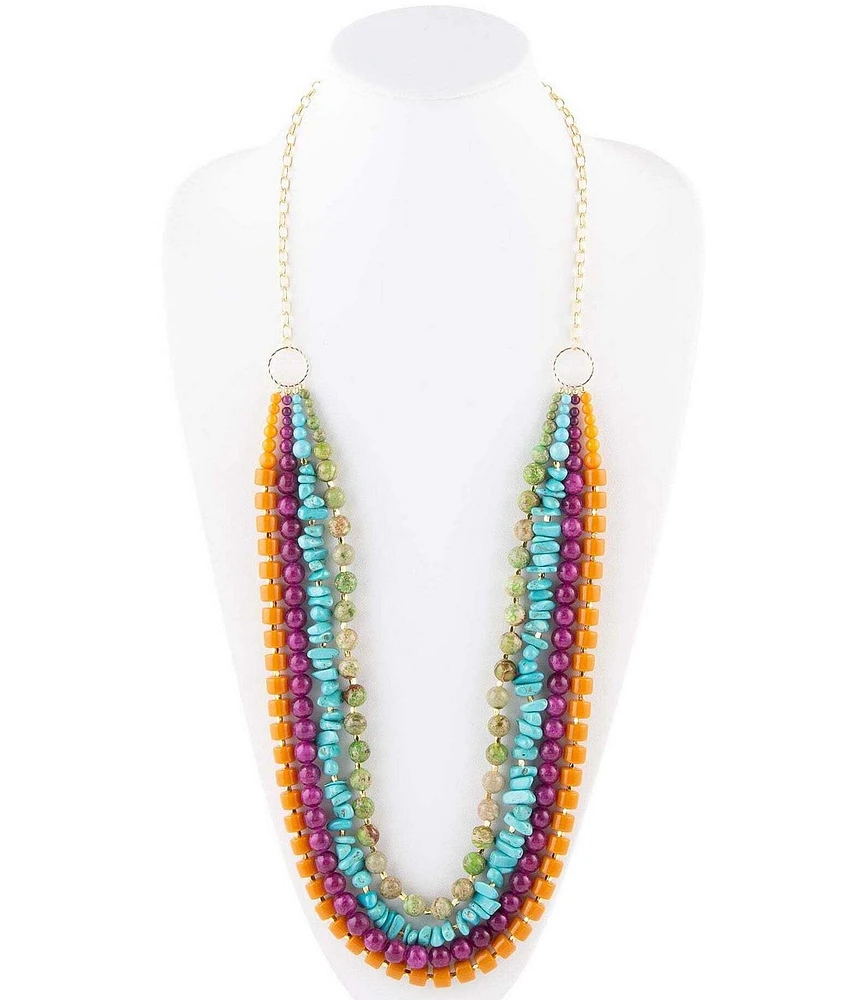 Barse Genuine Stone Statement Beaded Long Multi Strand Necklace