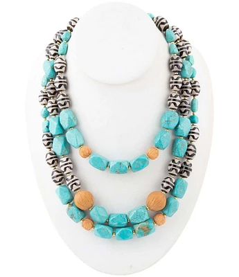 Barse Tulum Blue Magnesite Golden Statement Necklace