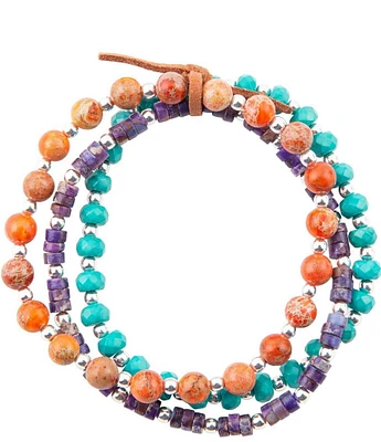 Barse Prescott Blue Magnesite Purple and Orange Beaded Bracelet Set