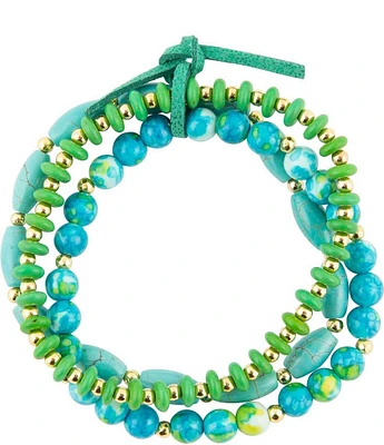 Barse Genuine Ocean Jade and Magnesite Stone Beaded Stretch Bracelet Set