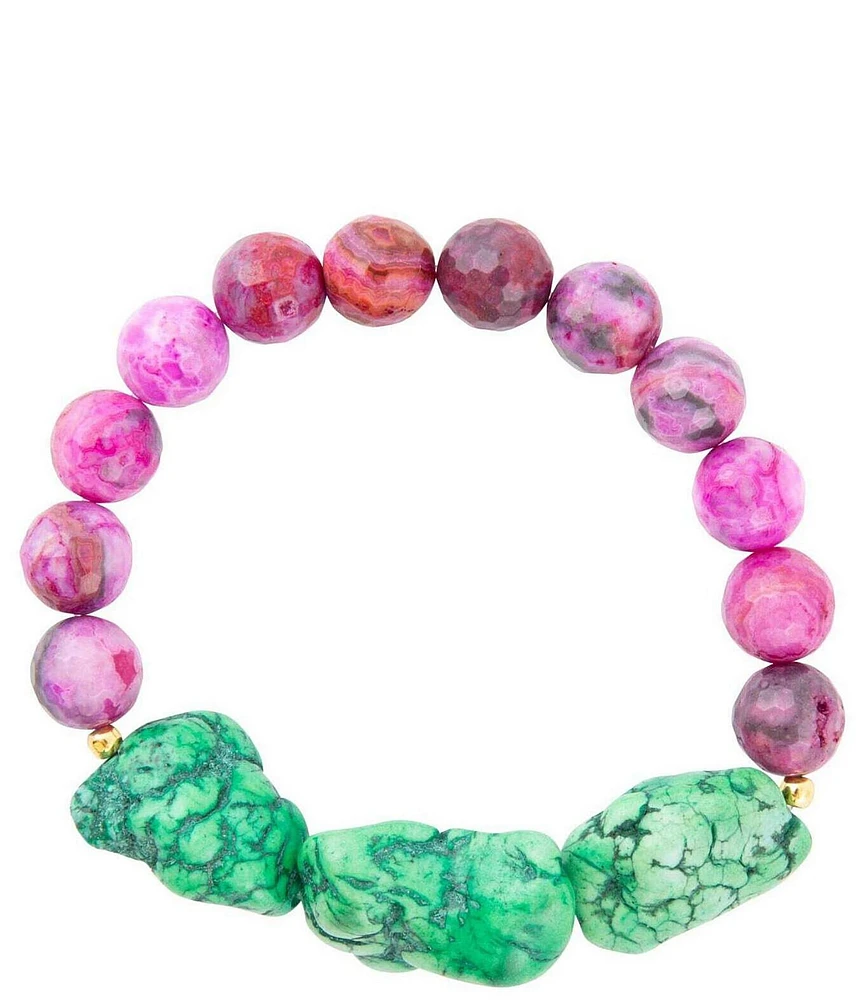 Barse Pink Lace Agate Lime Golden Stretch Bracelet