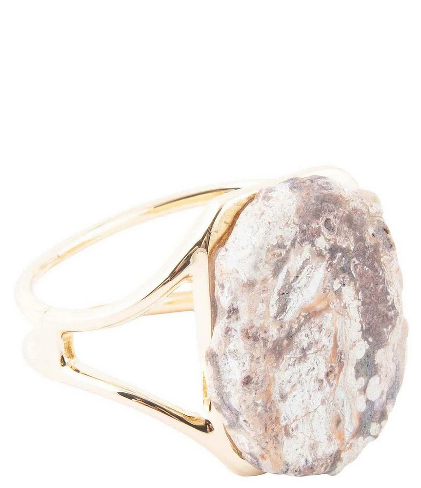 Barse Brown Ocean Jasper Slab Golden Statement Cuff Bracelet