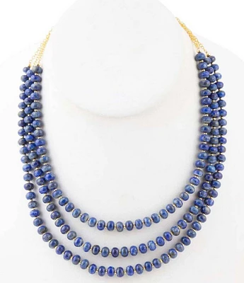 Barse Blue Lapis Triple Strand Golden Necklace