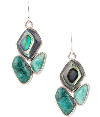Barse Blue Abalone Fire Sterling Silver Cluster Earrings