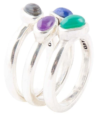 Barse Peacock Colorful Multi-Stone and Sterling Silver Ring Set