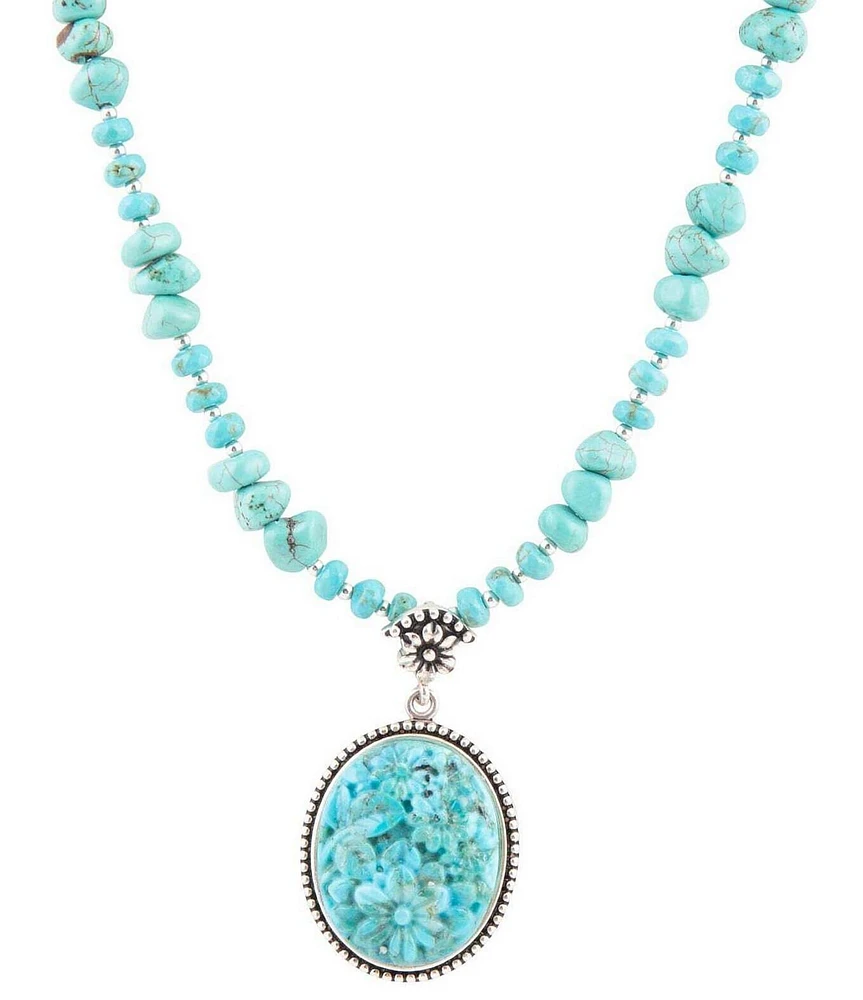 Barse Carved Blue Turquoise and Sterling Silver Pendant