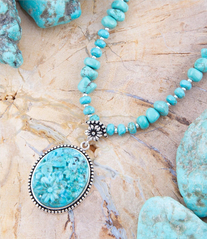 Barse Carved Blue Turquoise and Sterling Silver Pendant