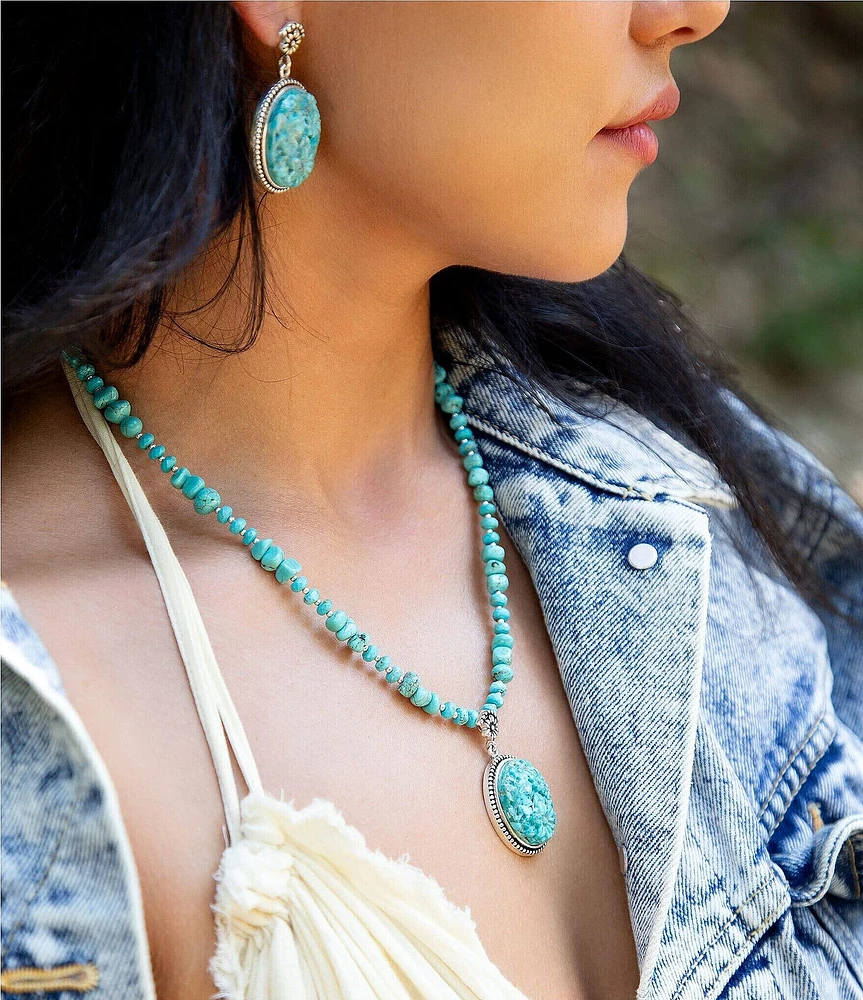 Barse Carved Blue Turquoise and Sterling Silver Pendant