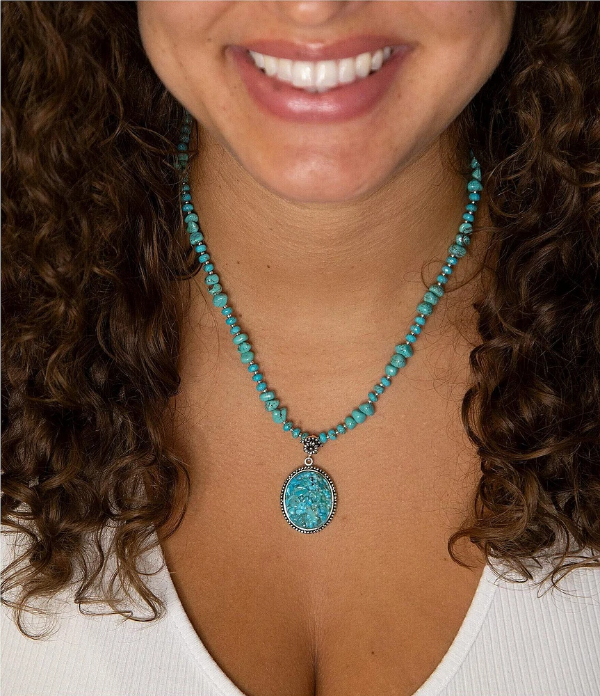 Barse Carved Blue Turquoise and Sterling Silver Pendant