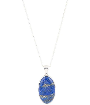 Barse Carved Blue Lapis Sterling Silver Pendant Necklace