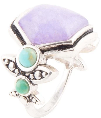 Barse Emile Purple Quartz and Blue Turquoise Sterling Silver Ring