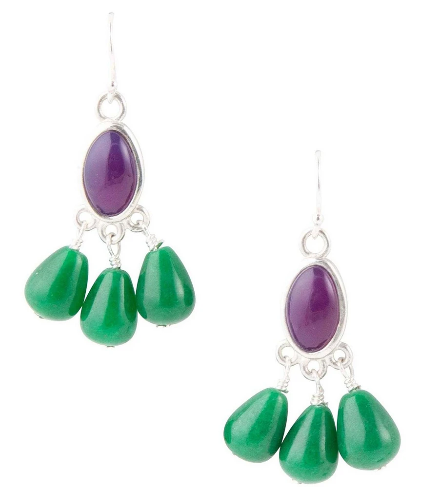 Barse Peacock Purple Agate Drop Earrings