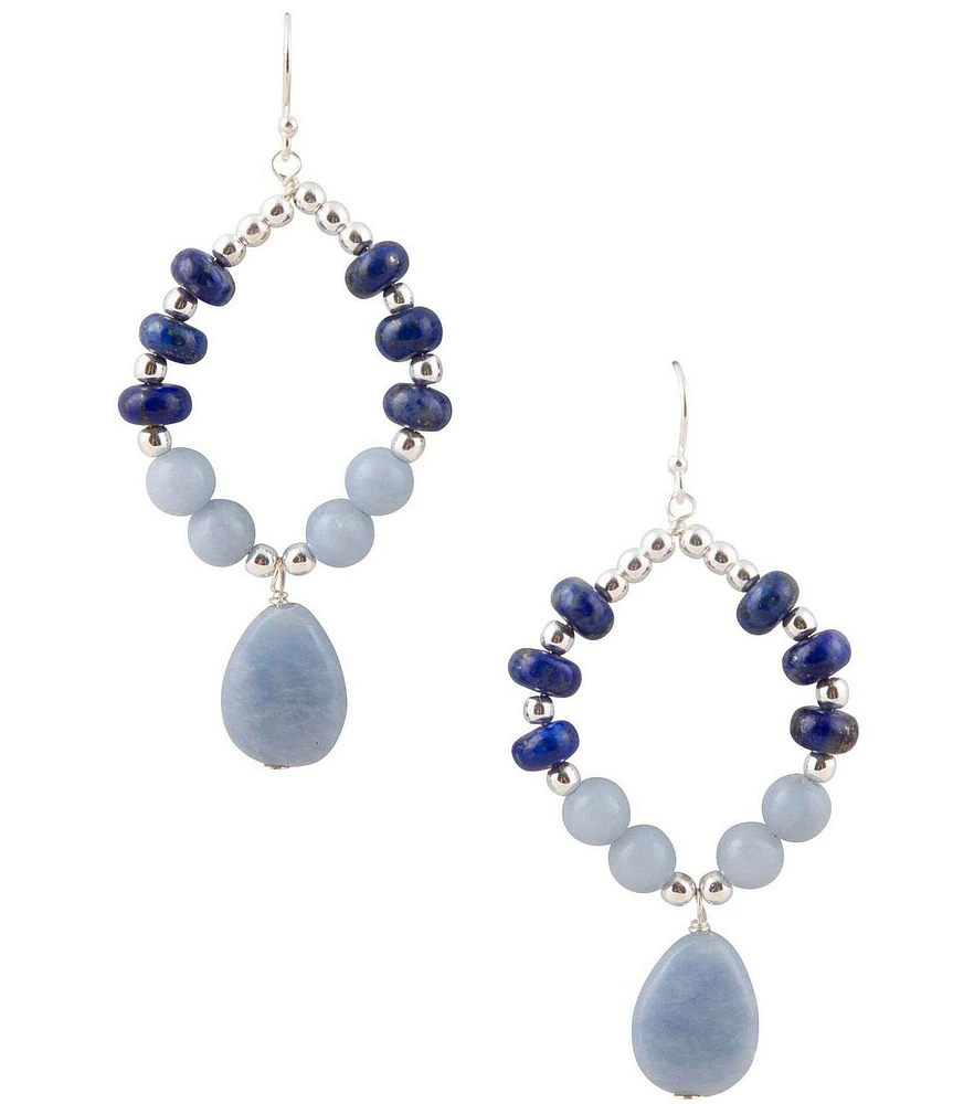 Barse Sterling Silver and Genuine Stone Orbital Drop Earrings
