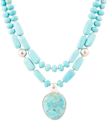 Barse Double Stranded Blue Turquoise Sterling Silver Statement Pendant Necklace