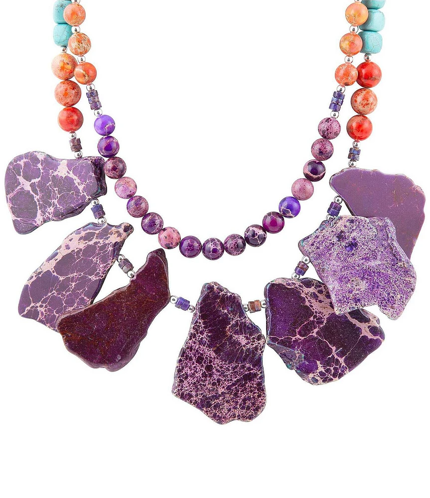 Barse Prescott Blue Magnesite Purple and Orange Statement Necklace