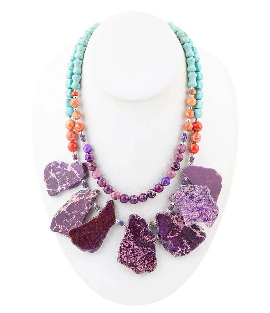 Barse Prescott Blue Magnesite Purple and Orange Statement Necklace
