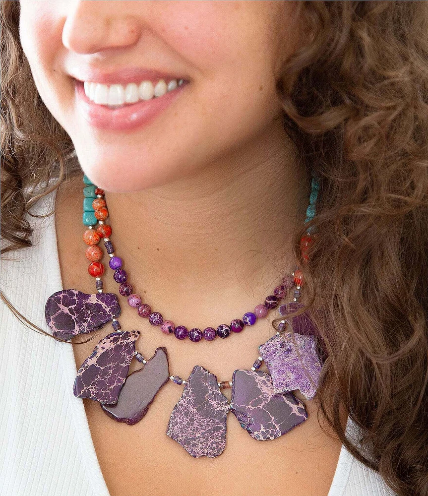 Barse Prescott Blue Magnesite Purple and Orange Statement Necklace