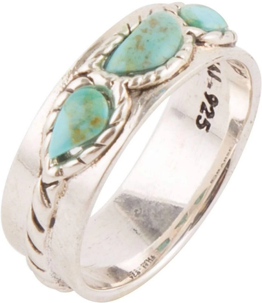 Barse Triple Stone Simplicity Blue Turquoise and Sterling Silver Ring