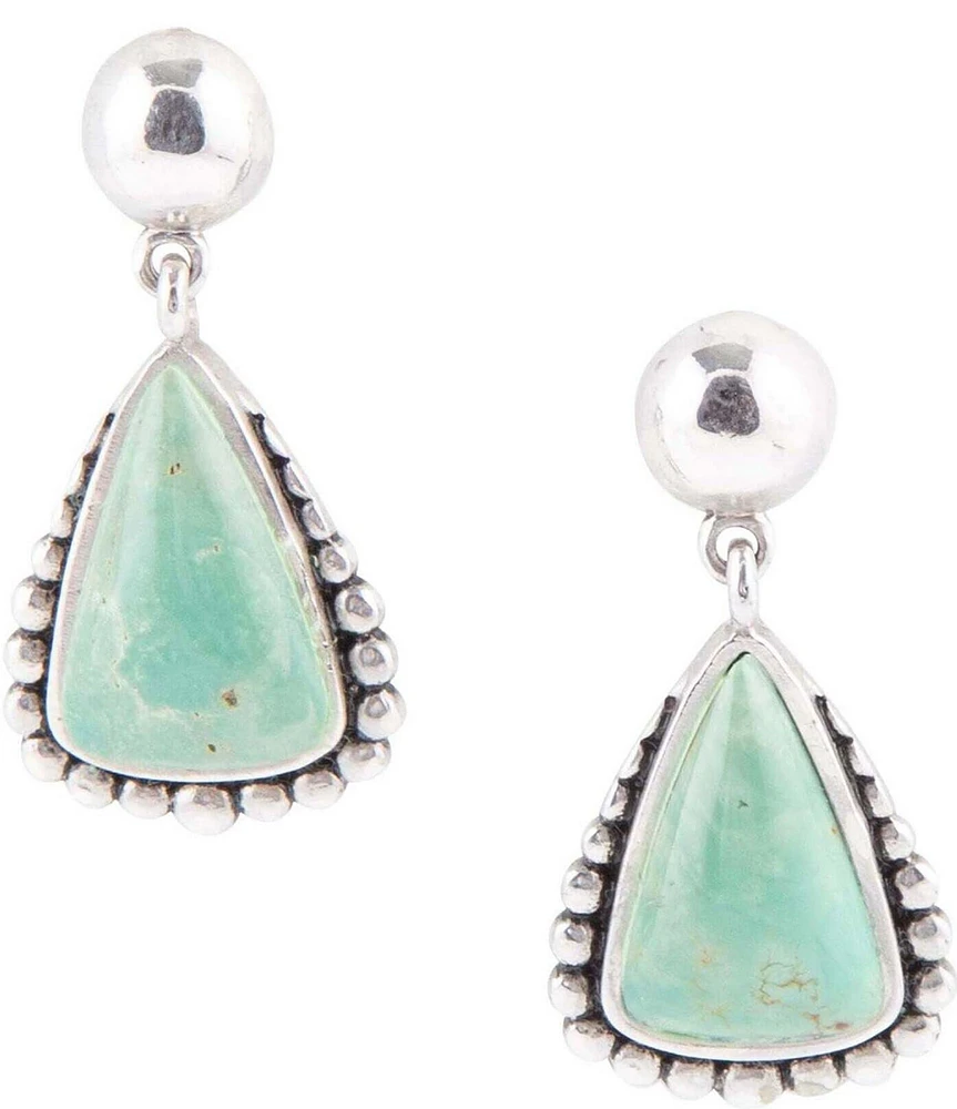 Barse Begondor Green Turquoise Sterling Silver Post Drop Earrings