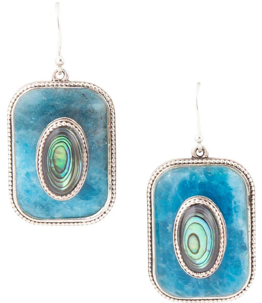 Barse Blue Apatite and Abalone Sterling Silver Earrings
