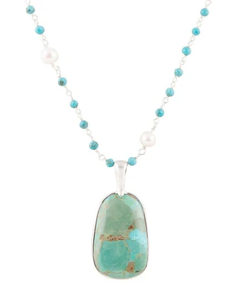 Barse Madeleine Blue Turquoise and Sterling Silver Drop Pendant Necklace