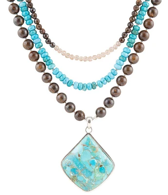 Barse Blue Turquoise Pendant Statement Sterling Silver Necklace