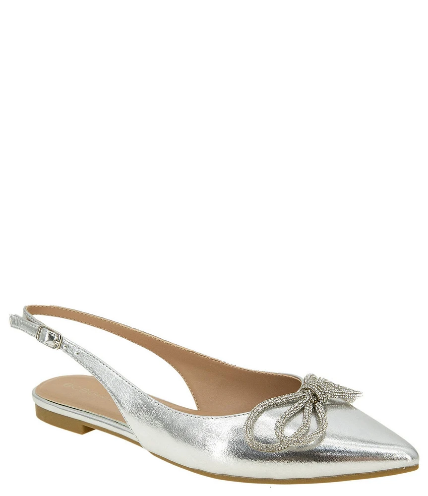 BCBGeneration Kristin Metallic Crystal Bow Slingback Flats