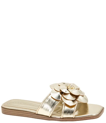 BCBGeneration Mazey Metallic Flower Ornament Slide Sandals
