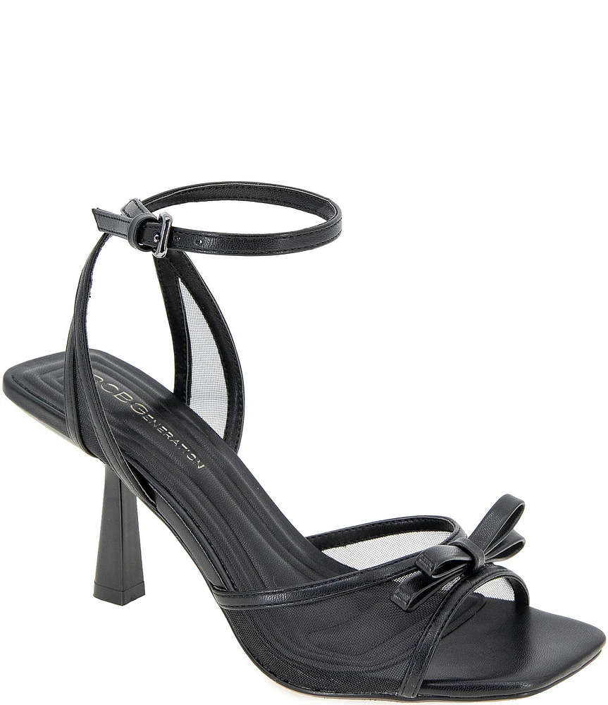 BCBGeneration Rino Mesh Bow Square Toe Ankle Strap Dress Sandals