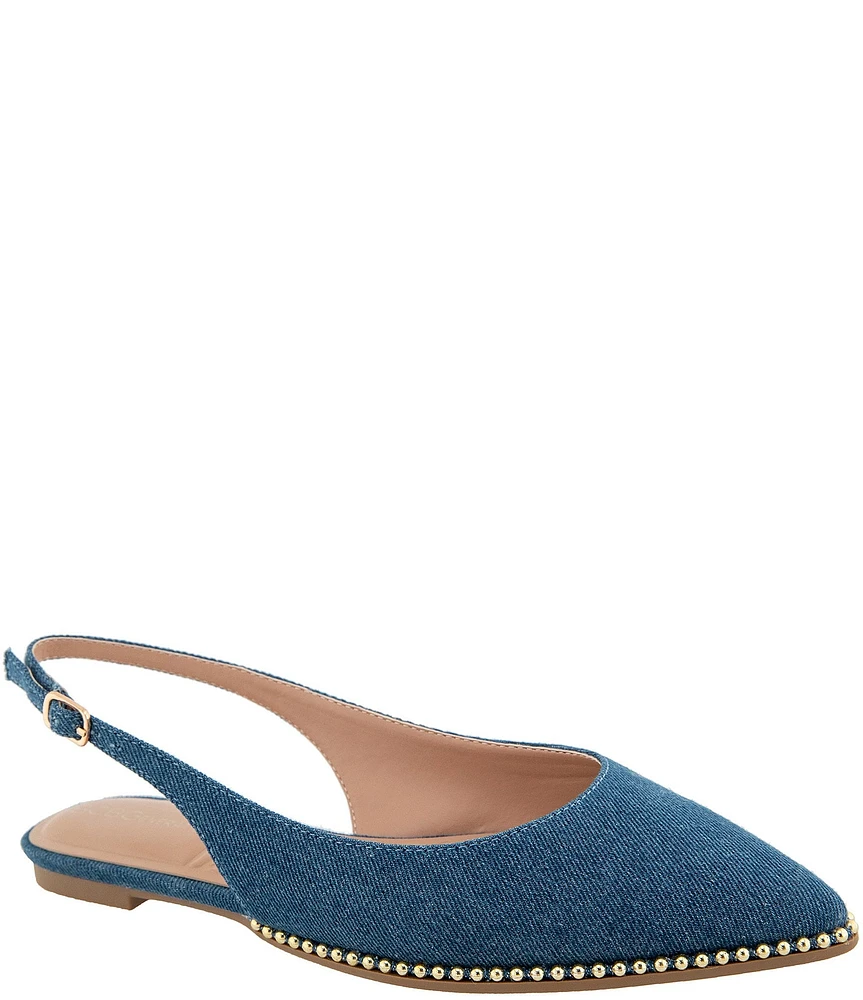 BCBGeneration Valerie Denim Ball Chain Welt Hardware Slingback Flats