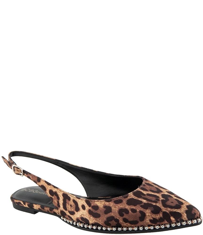 BCBGeneration Valerie Leopard Print Chain Welt Hardware Slingback Flats