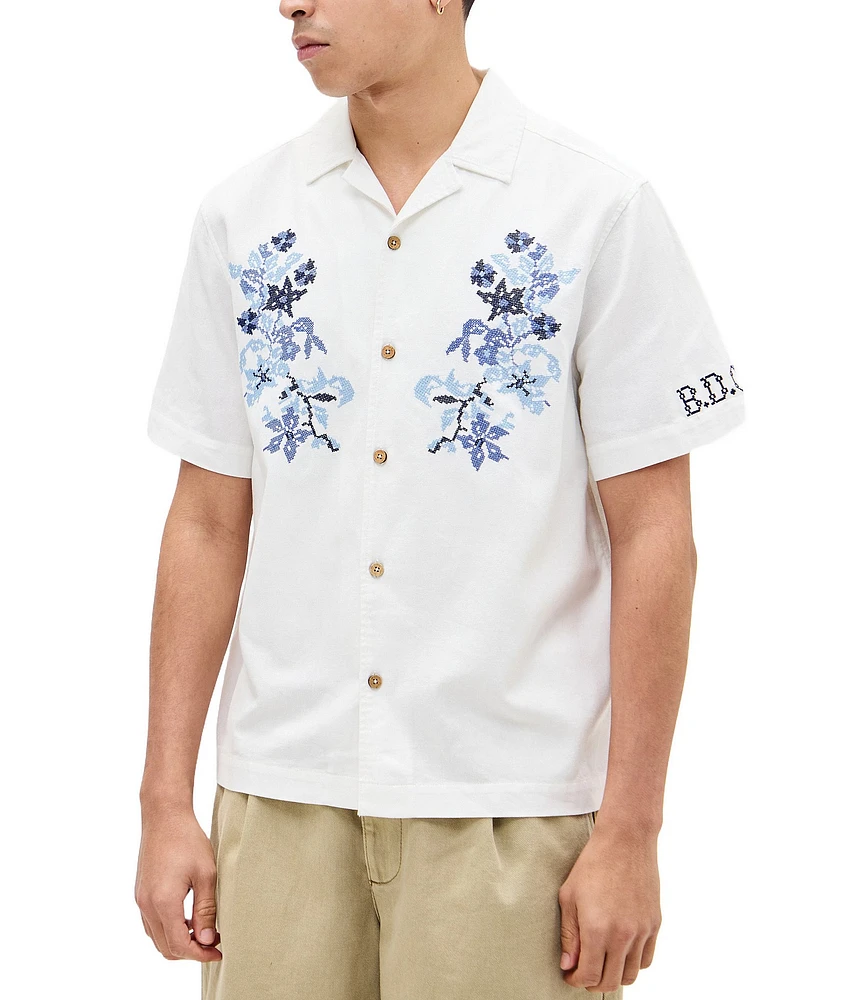 BDG Urban Outfitters Woven Embroidered Floral Shirt
