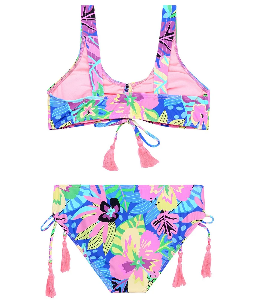 Beach Lingo Big Girls Allover Palm Print Tassel Tri Hips And Bodice 2-Piece Swimsuit