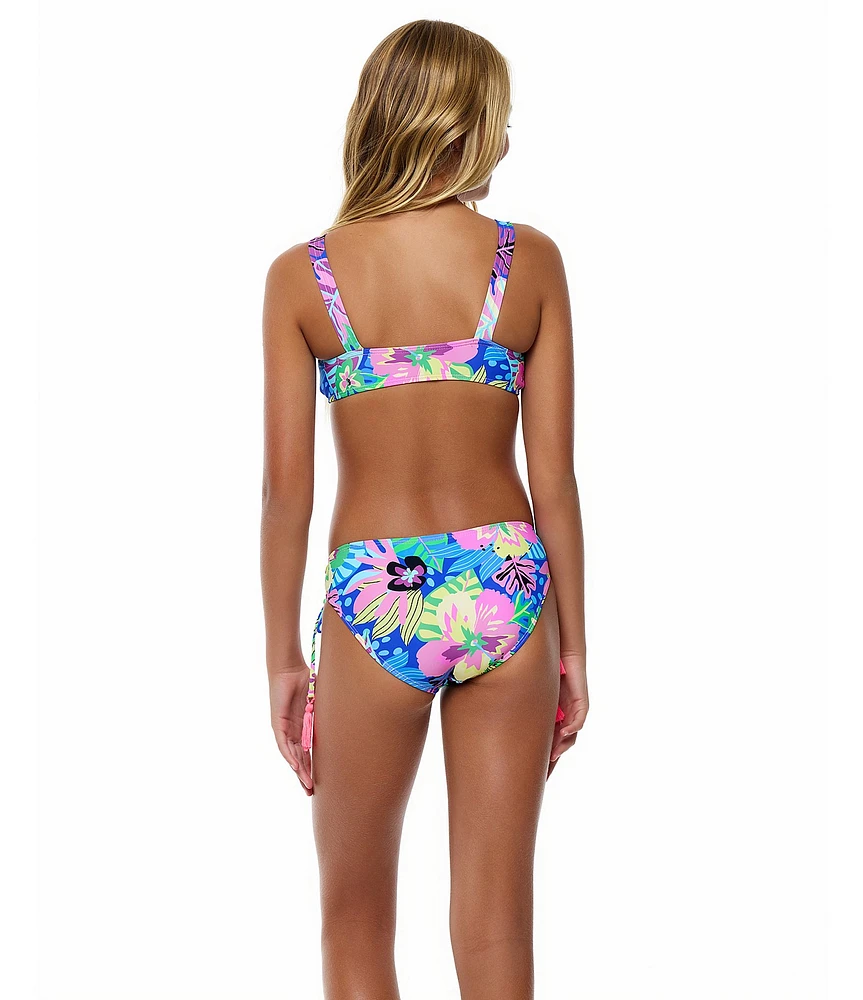 Beach Lingo Big Girls Allover Palm Print Tassel Tri Hips And Bodice 2-Piece Swimsuit