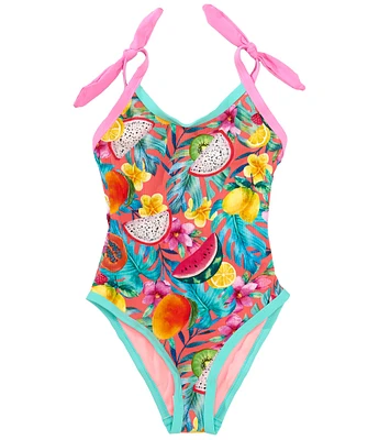 Beach Lingo Big Girls Fun Fruit Print Texture One-Piece Swimsuit