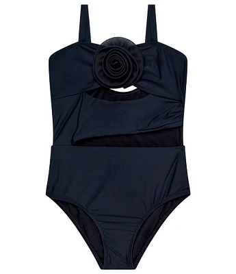 Beach Lingo Big Girls Sleeveless Bandeau Rosette Detail One-Piece Swimsuit