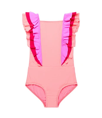 Beach Lingo Little Girls Colorblock Ruffle Detail One-Piece Swimsuit