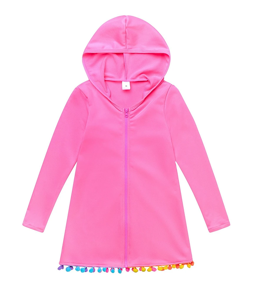 Beach Lingo Little Girls Rainbow Pom Pom Trim Hooded Coverup