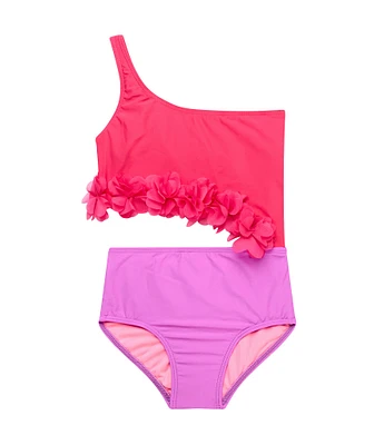 Beach Lingo Little Girls One-Shoulder Cutout Rosette Trim One Piece Swimsuit