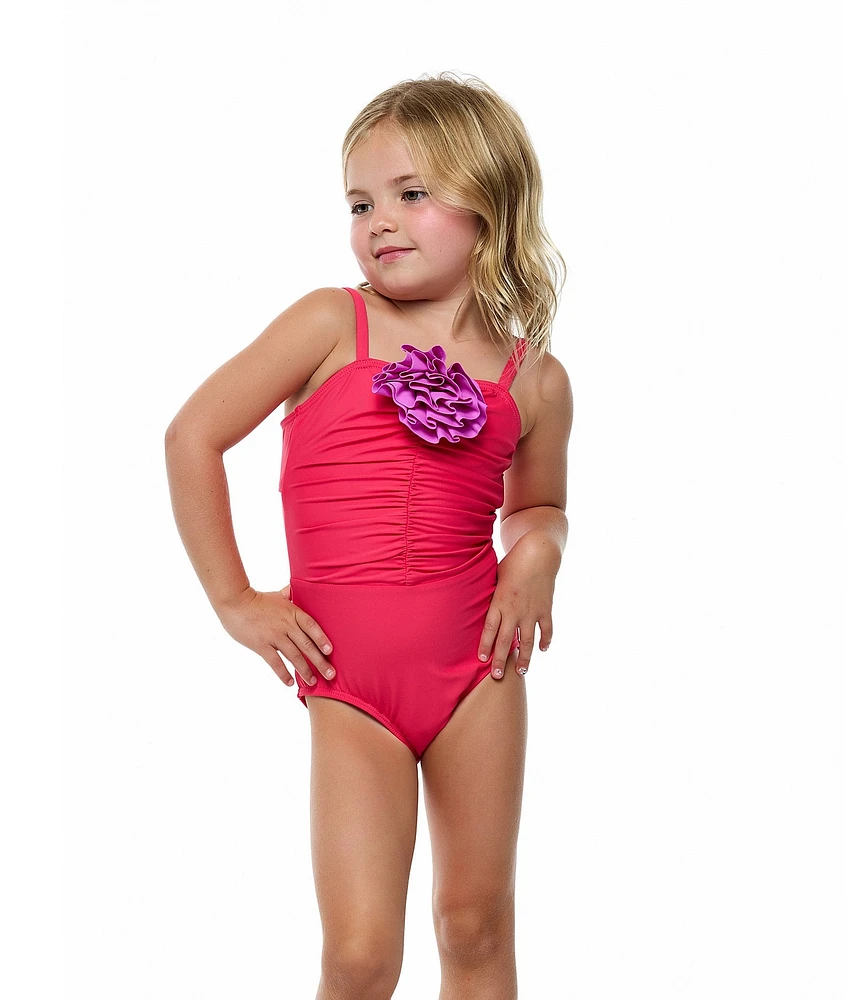 Beach Lingo Little Girls Sleeveless Rosette Trend One-Piece Swimsuit