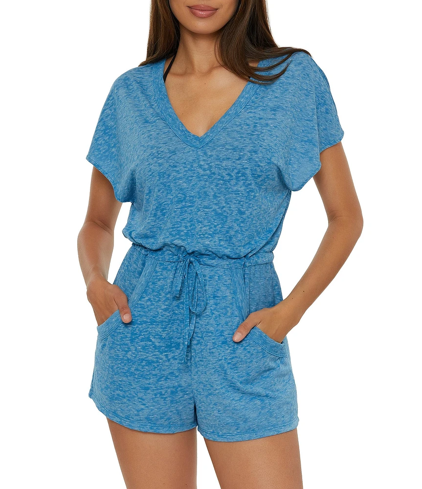 Becca By Rebecca Virtue Beach Date Ladder Rib Trim V-Neck Romper Swim Cover-Up