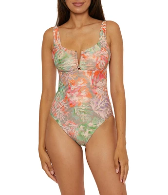 Becca By Rebecca Virtue Coral Reef Viviana V-Wire Tie Back One Piece Swimsuit