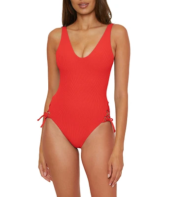 Becca By Rebecca Virtue Modern Edge Sophie Scoop Neck Cut-Out Lace-Up One Piece Swimsuit